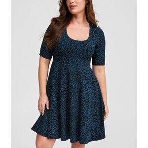 Torrid - Mini Foxy Elbow Sleeve Bitty Stars Deep Black Blue Skater Dress - 3X
